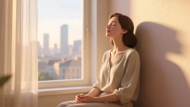Stressmanagement mit täglichen Atemübungen im sanften Morgenlicht