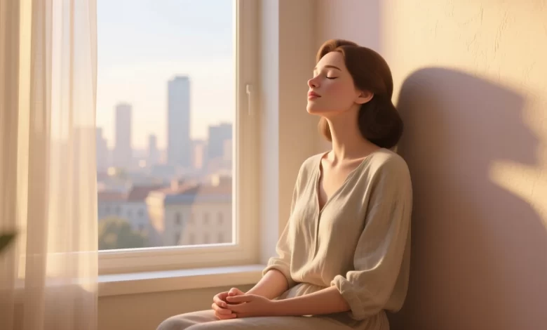 Stressmanagement mit täglichen Atemübungen im sanften Morgenlicht